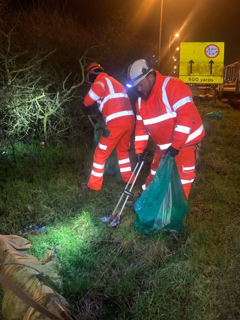 A picture of Members of Lichfield District Council’s Streetscene team during one the overnight litter picks.