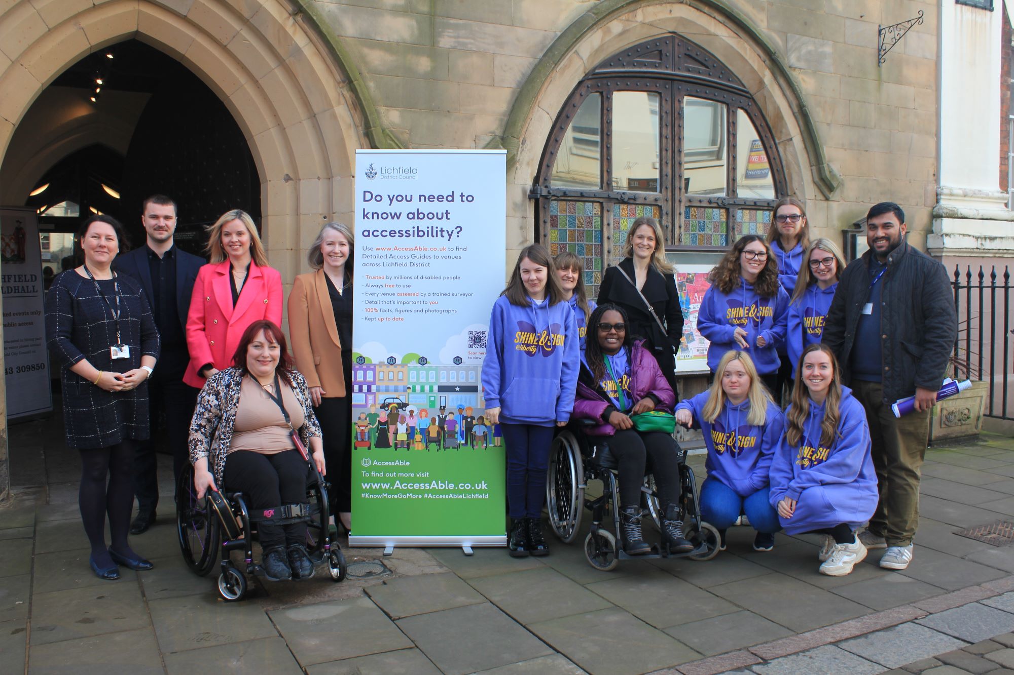 A picture celebrating the launch of accessibility guides for disabled people in Lichfield District at the Guildhall yesterday.