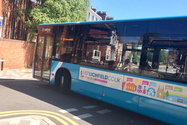 Bus with Visit Lichfield advert on the side