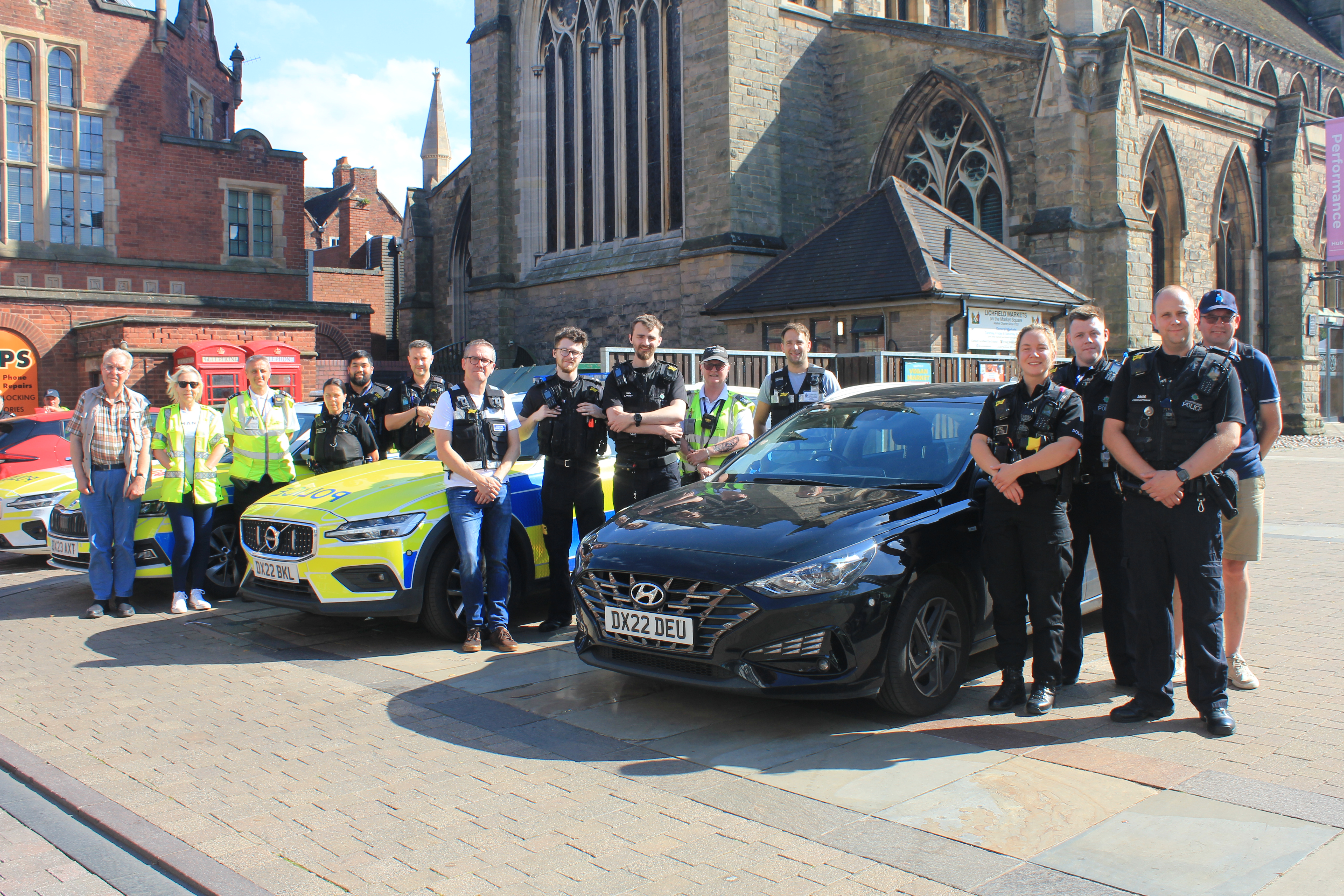 A photo of members of Lichfield District Community Safety Partnership in Market Square.