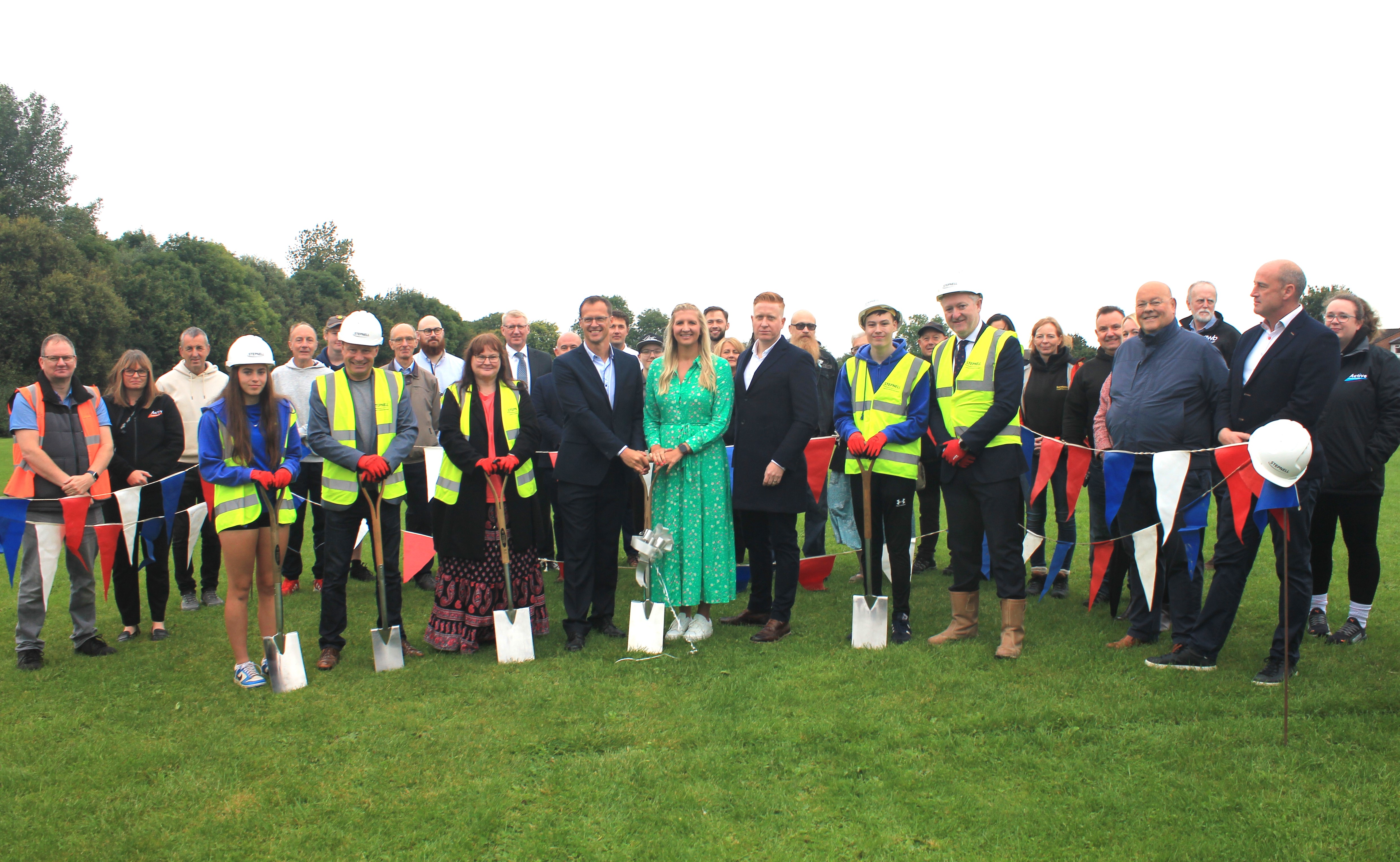 Picture of Rebecca Adlington helping to break ground on the leisure centre site.