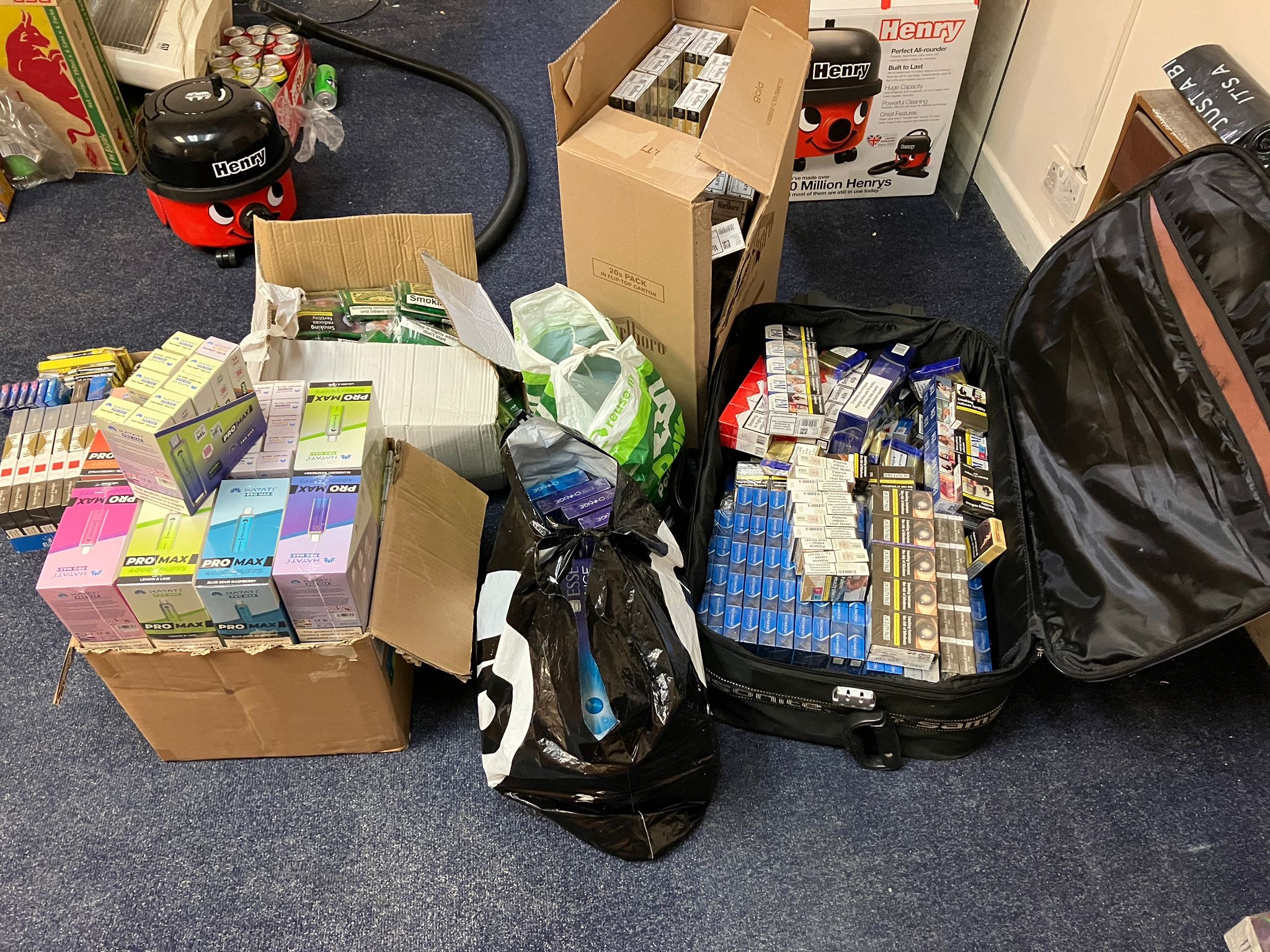 A picture of some of the illegal products seized in the raids.