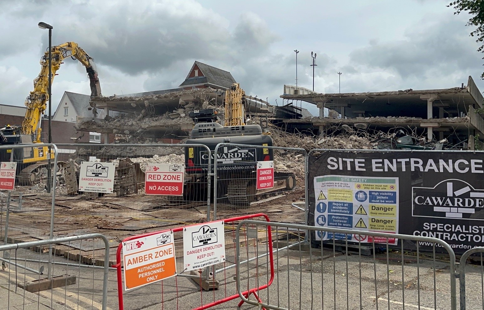 A picture of the demolition of the multi storey car park in progress last July.