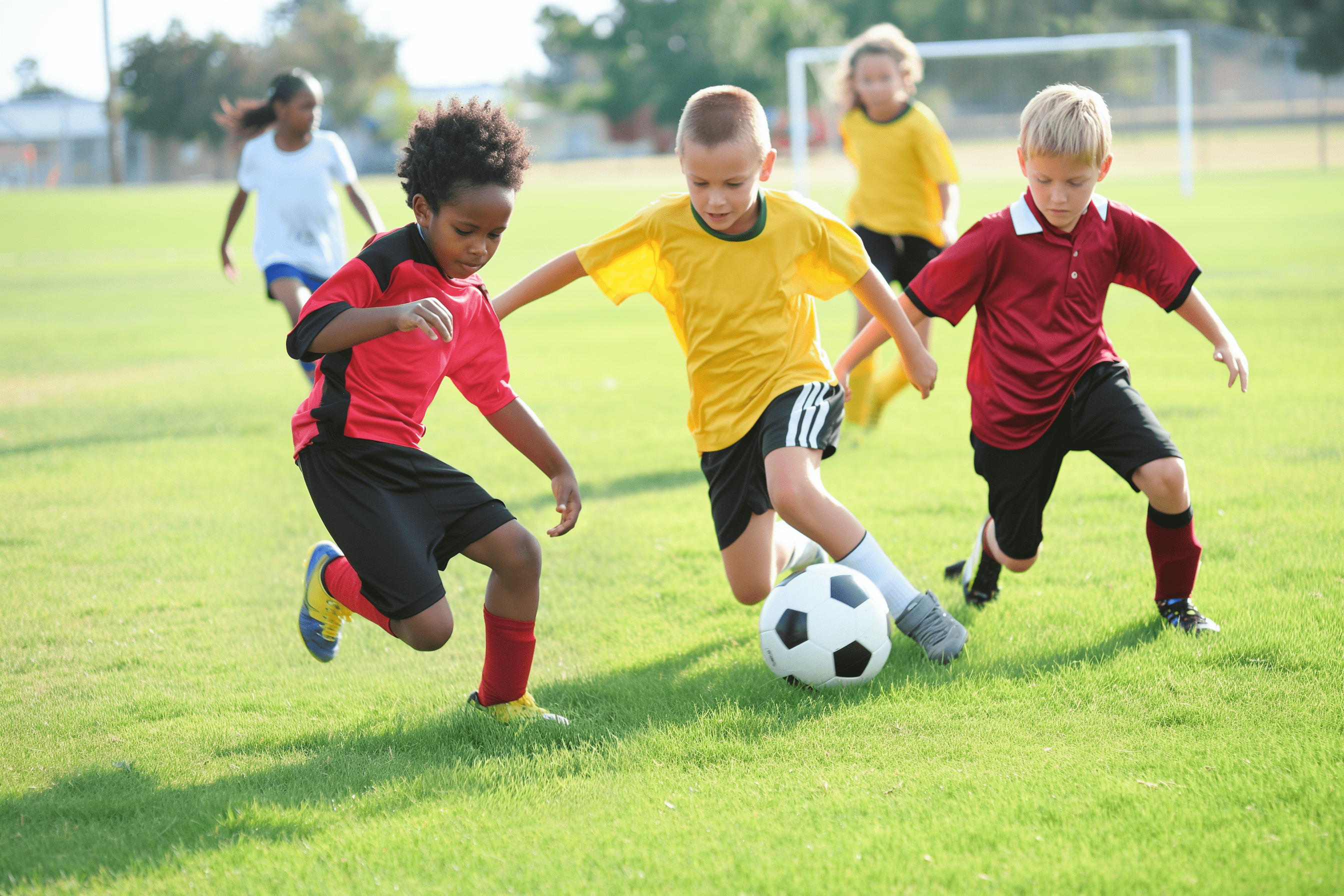 A picture of children playing football.