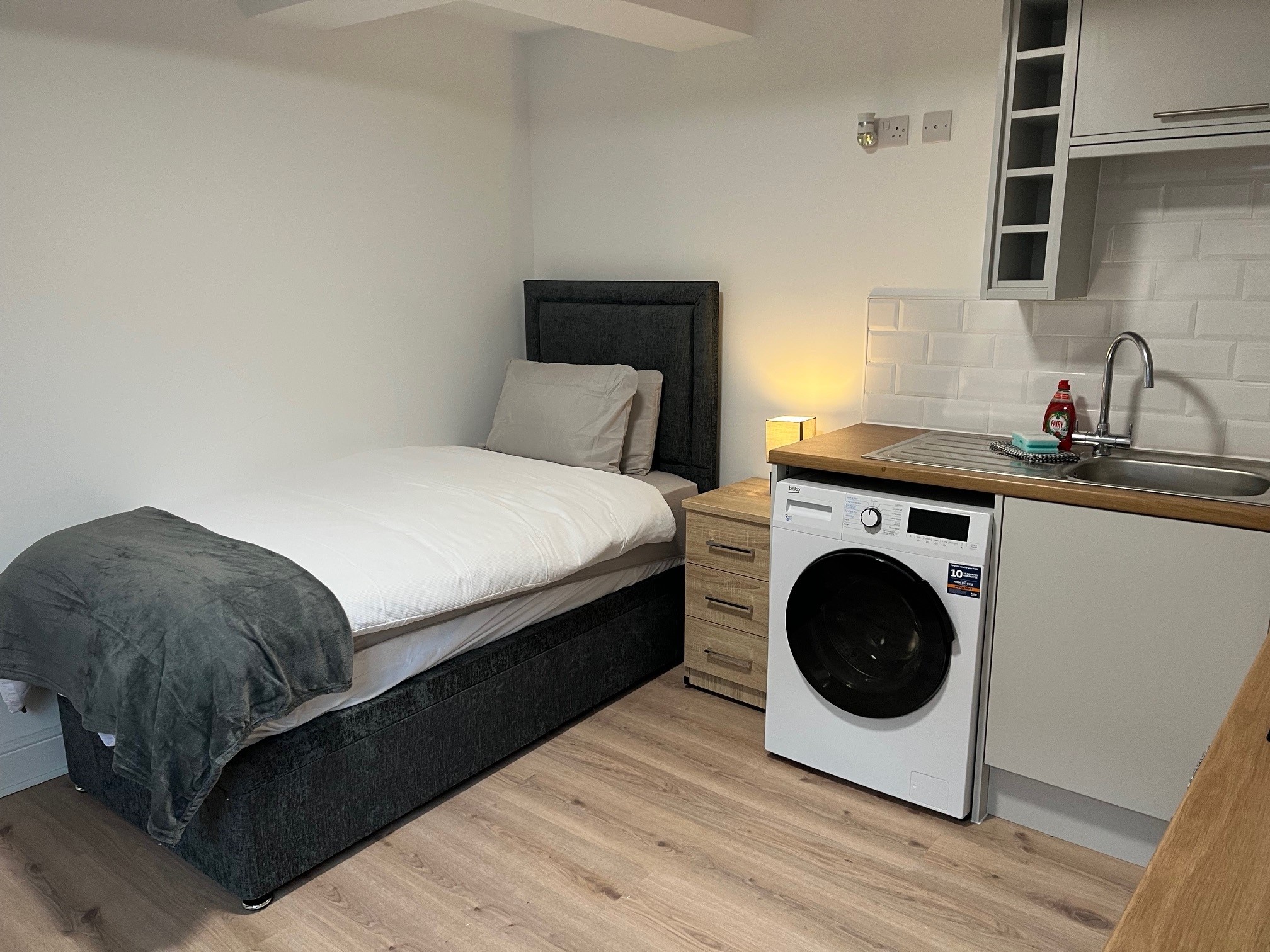 A picture of the living and sleeping area in one of the new temporary accommodation apartments.