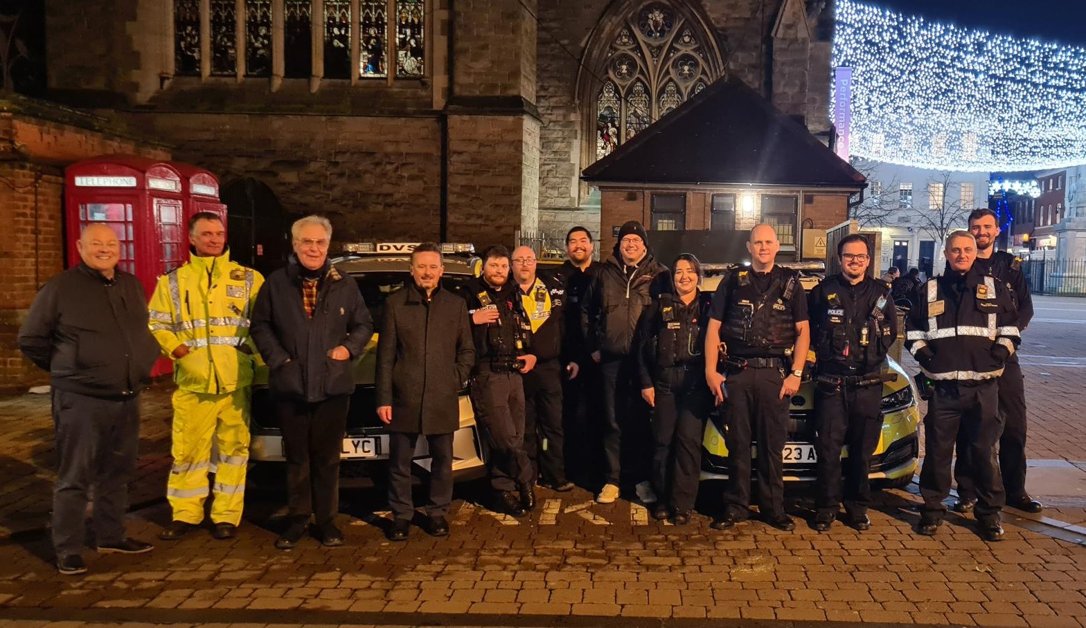 A picture of members of Lichfield District Council’s Community Safety Team with officers from Lichfield Police, the DVSA (Driver and Vehicle Standards Agency) and Parking Enforcement and Councillors Richard Cox, Russ Bragger and Hugh Ashton.